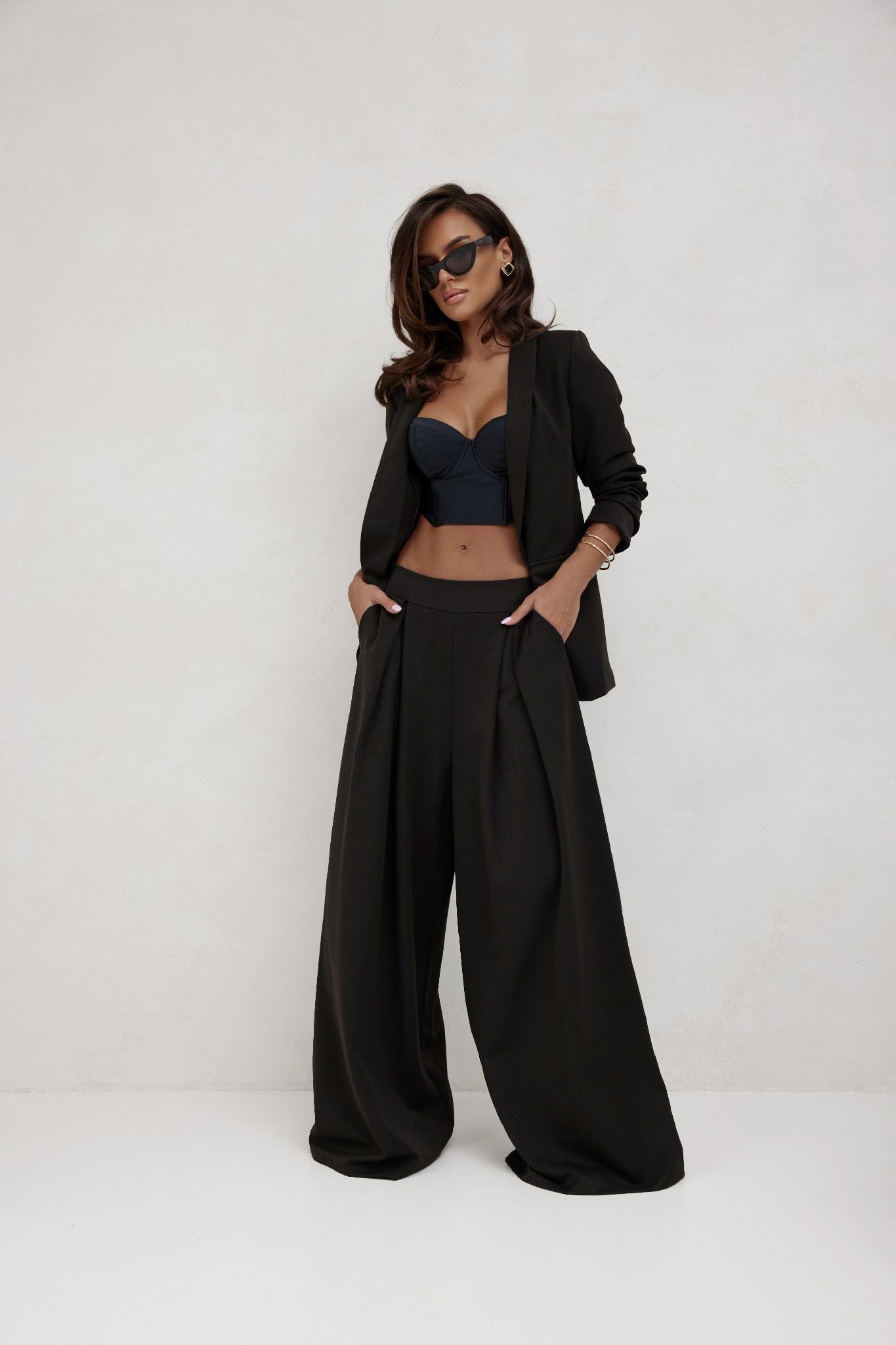 Spodnie Classy Szeroka Nogawka Czarne