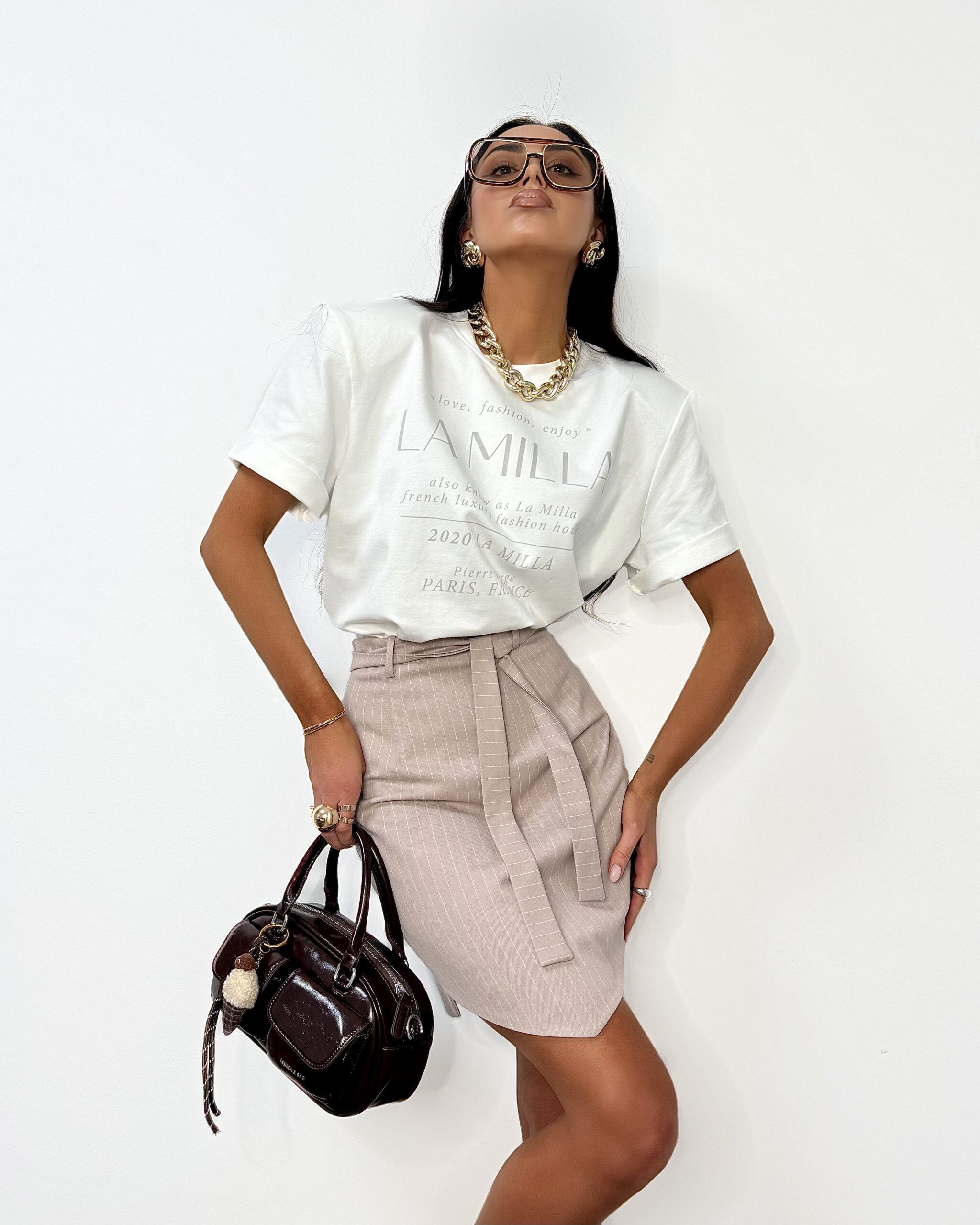 Spódnica Krótka La Milla Beżowa Prążek