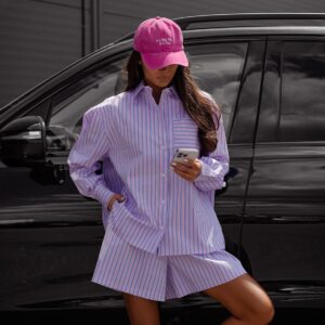 Komplet Bawełniany Spodenki Koszula Różowo- Błękitny