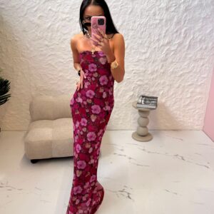 Sukienka Siateczka Maxi La Milla Kwiaty Fuksja