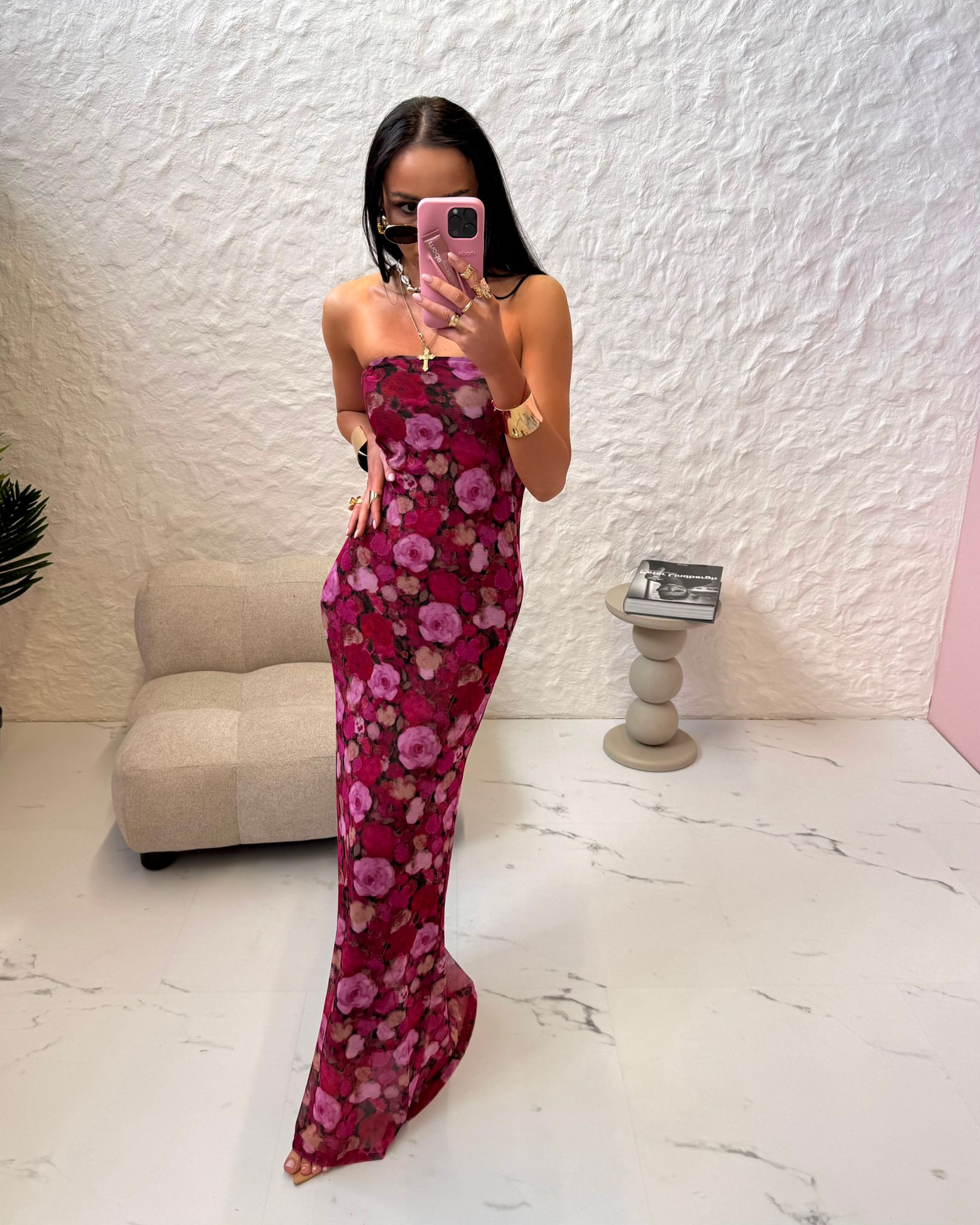 Sukienka Siateczka Maxi La Milla Kwiaty Fuksja