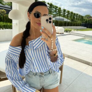 Koszula Bluzka  z Dekoltem Hiszpanka La Milla Paski Niebieska