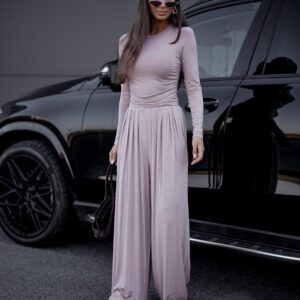 Komplet Wiskoza Bluzka i Długie Spodnie Latte