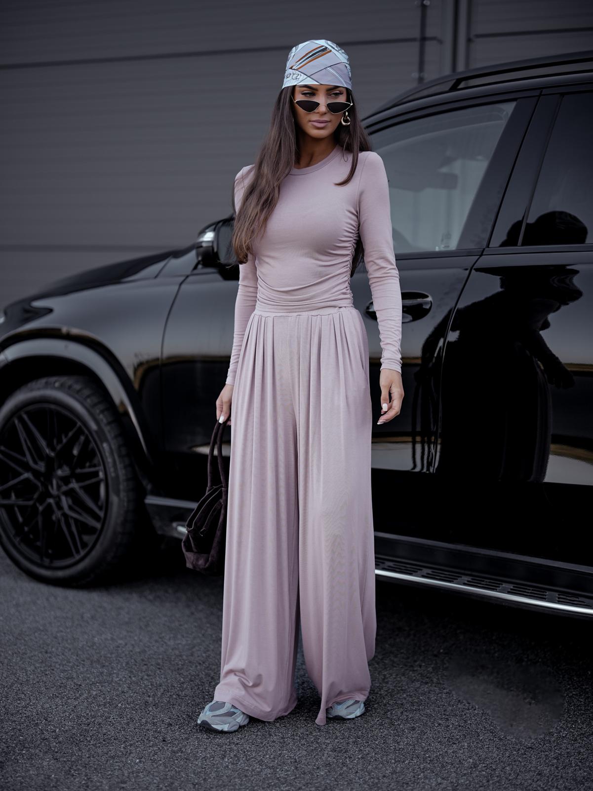 Komplet Wiskoza Bluzka i Długie Spodnie Latte