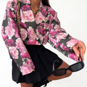 Krótka Marynarka Kwiaty Czerń Róż La Milla