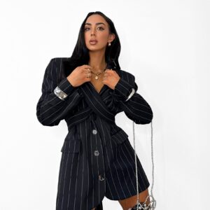 Marynarko-Sukienko Czarna w Biały Prążek La Milla