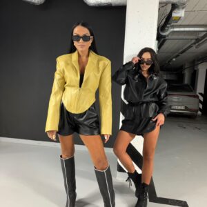 Kurtka Gorsetowa Eco-Skóra La Milla Musztardowa