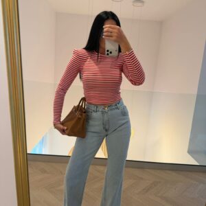 Top w Paski z Poduszkami La Milla Czerwony