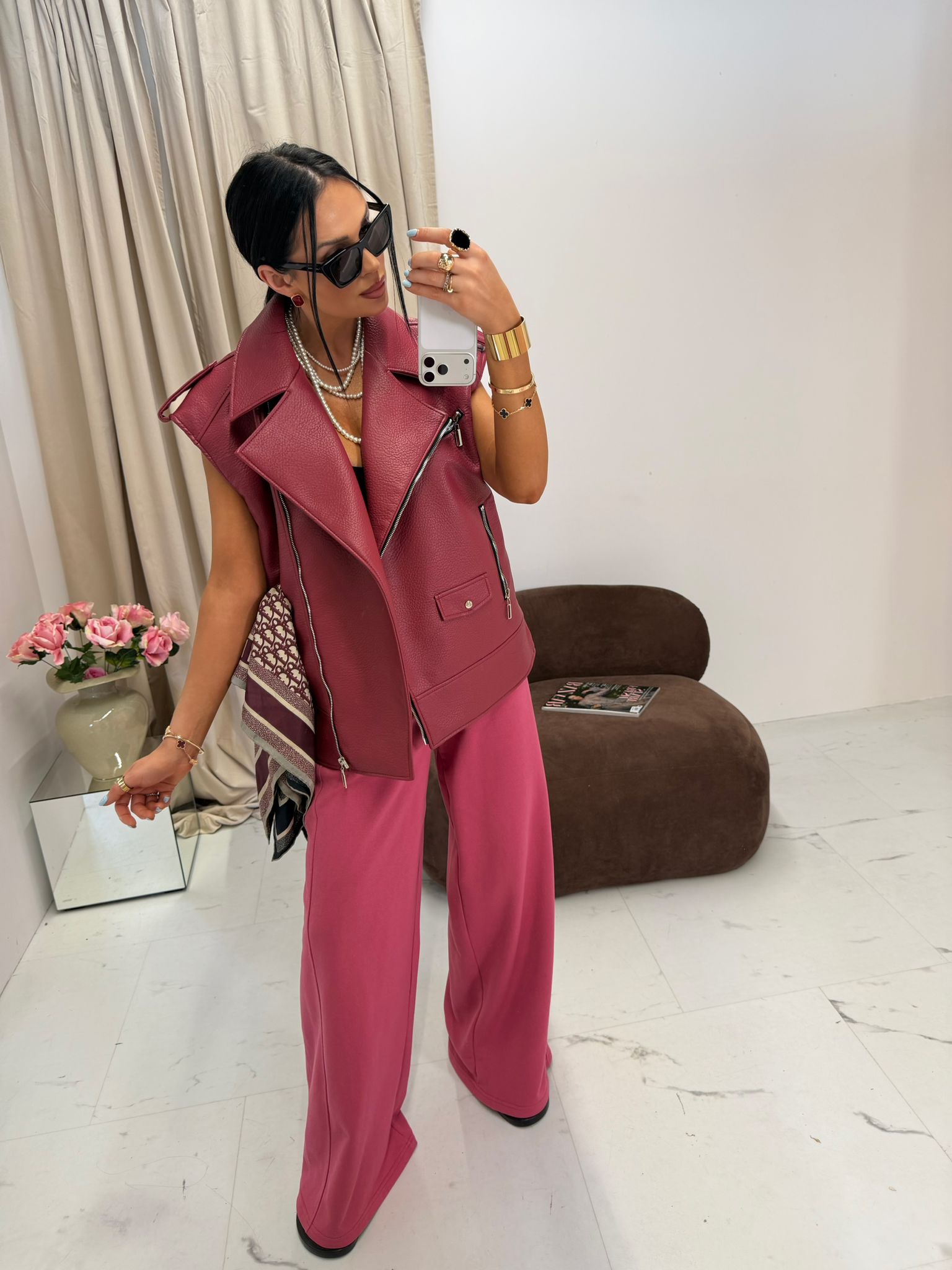 Spodnie Dresowe Szeroka Nogawka La Milla Szminka