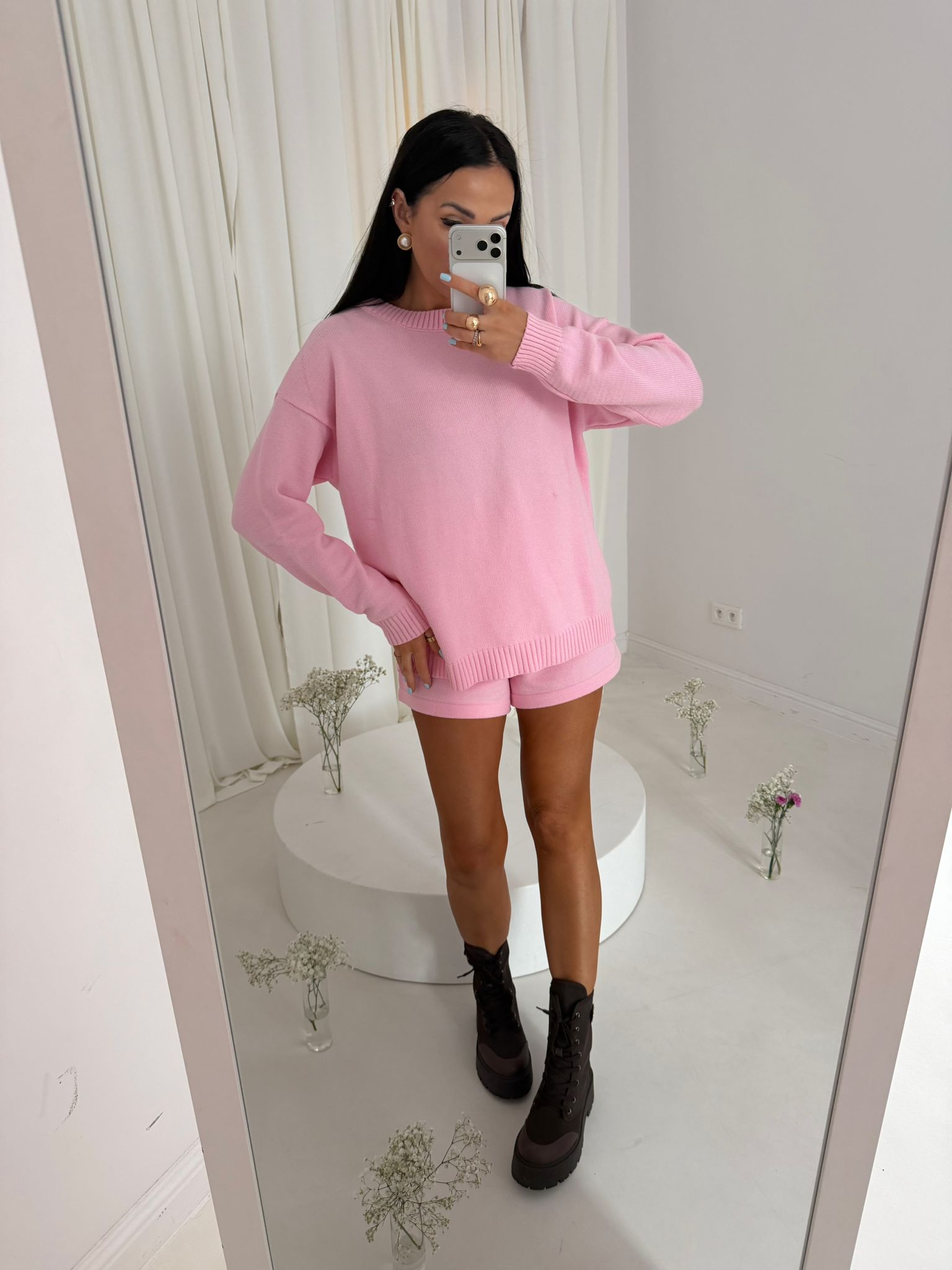 Komplet Sweterkowy Różowy La Milla