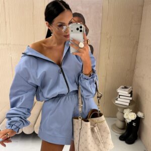 Komplet Jasny Jeans Bluza z Kapturem i Spodenki