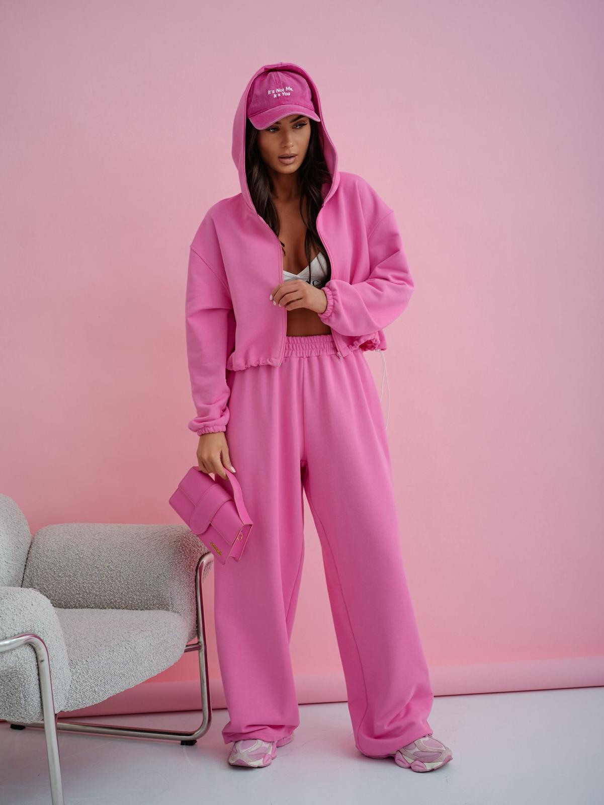 Komplet Dresowy Rozpinana Bluza Spodnie Różowy