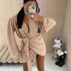 Sukienka Kopertowa Beżowa La Milla