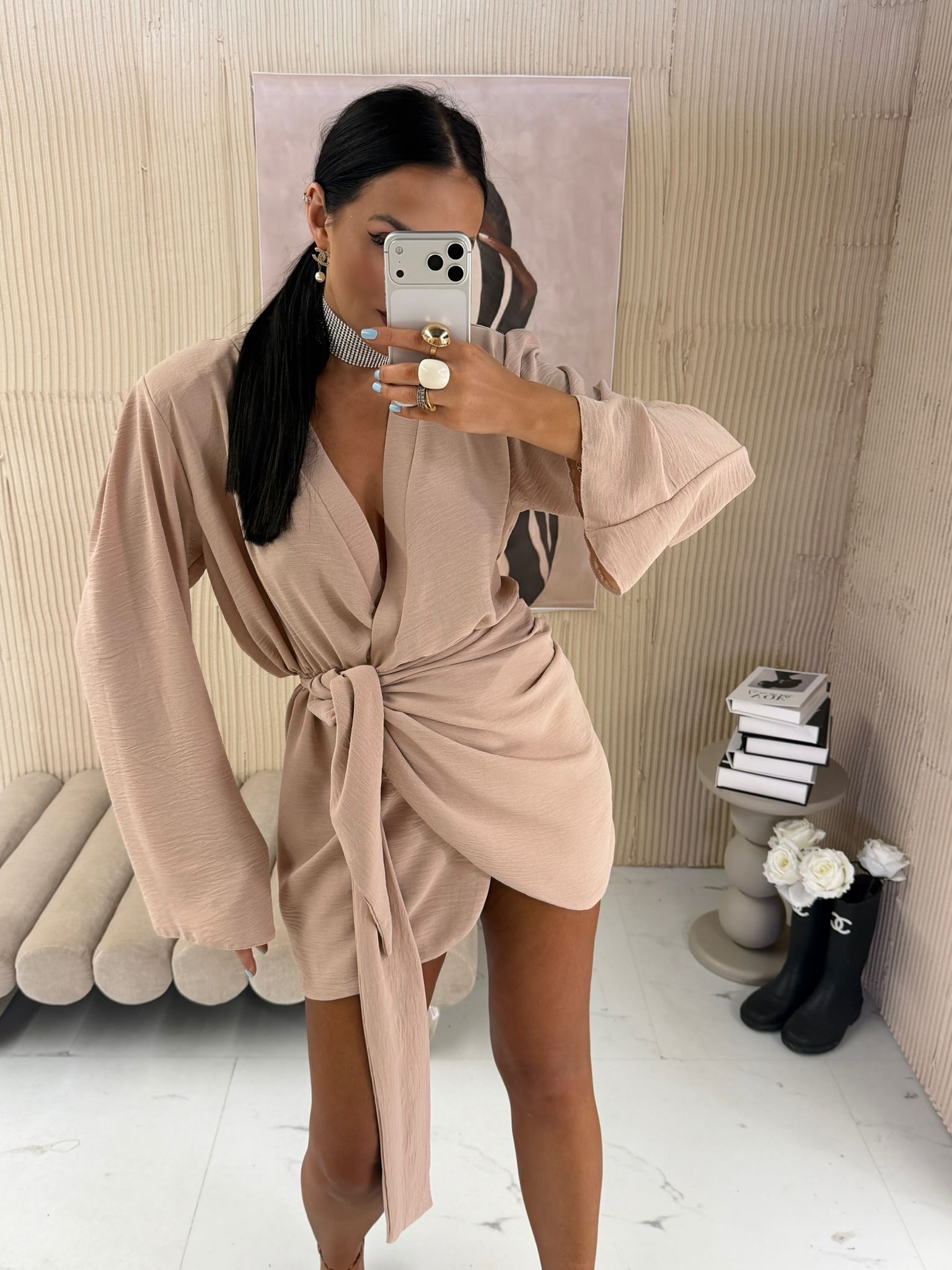 Sukienka Kopertowa Beżowa La Milla