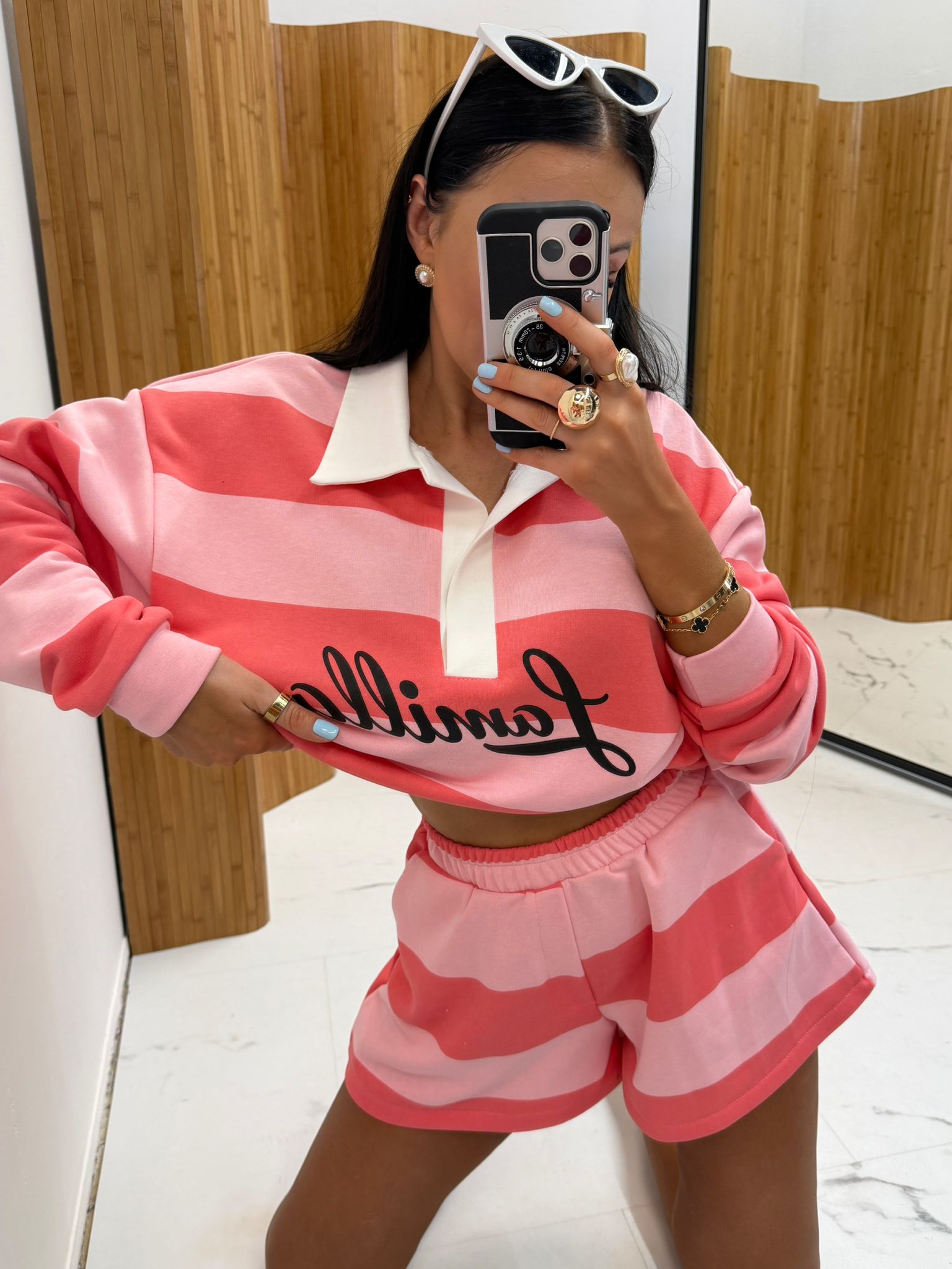 Komplet Paski Różowy Spodenki Bluza Polo La Milla