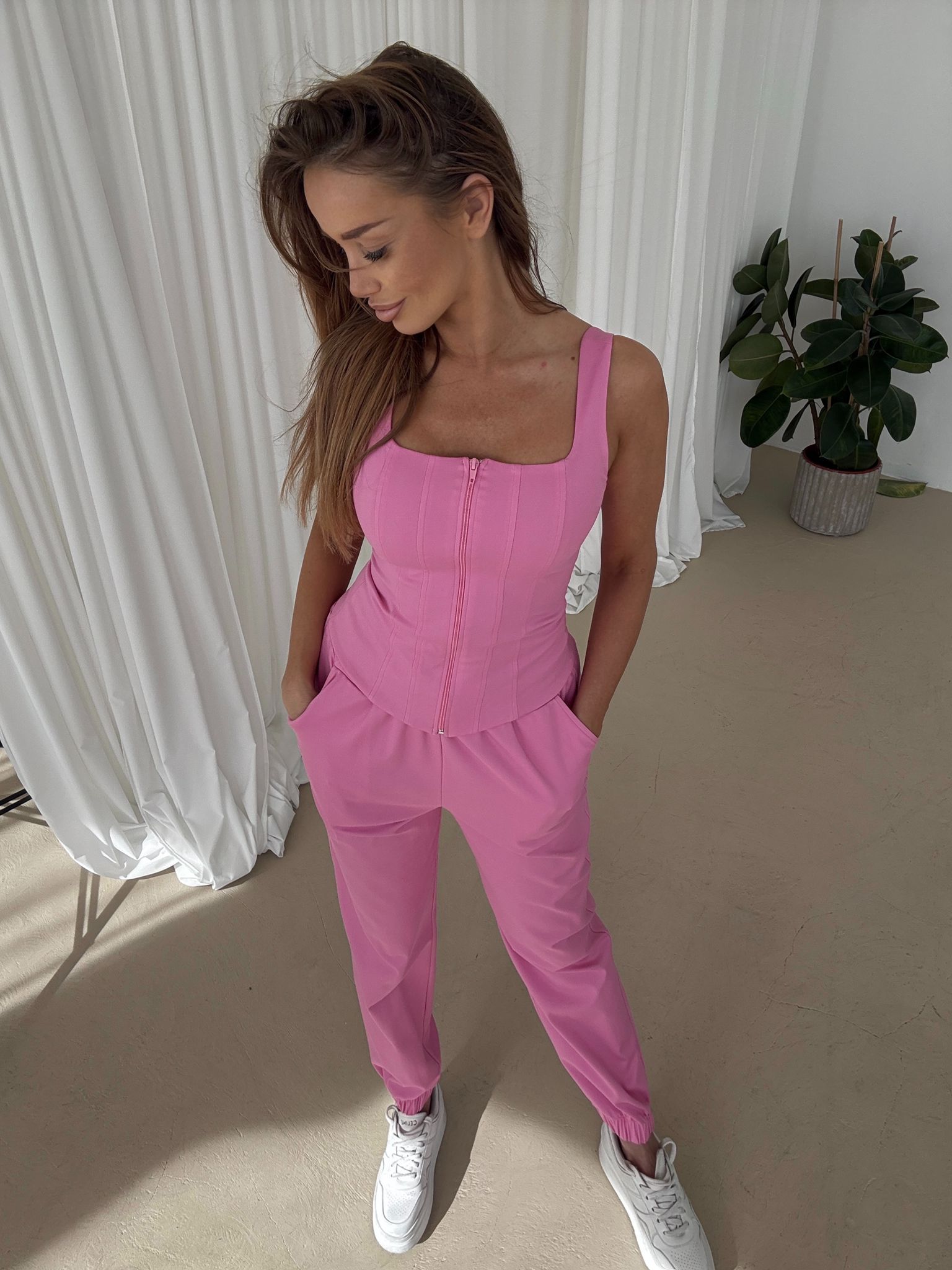 Komplet Mona Top Gorset+Spodnie Fuksja