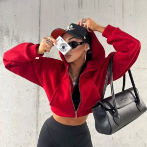 Bluza z Kapturem Krótka Czerwona La Milla